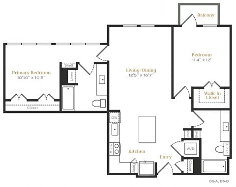 Floor plan for 2 beds, 2 baths, 1038 sqft