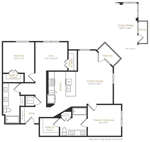 Floor plan for 2 beds, 2 baths, 1291 sqft