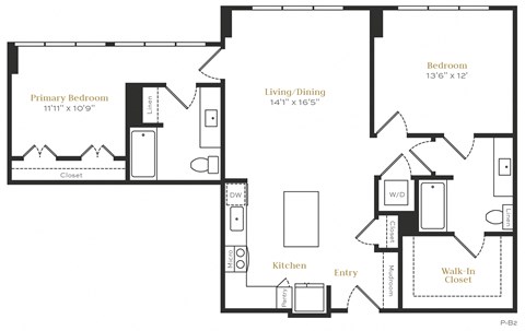 Floor plan for 2 beds, 2 baths, 1152 sqft