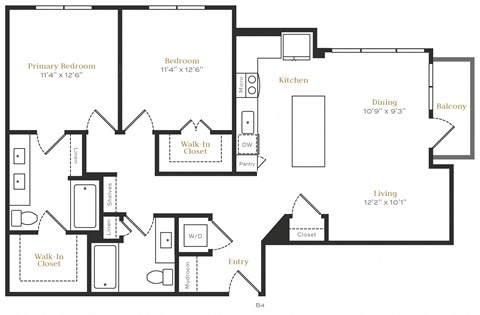 Floor plan for 2 beds, 2 baths, 1180 sqft
