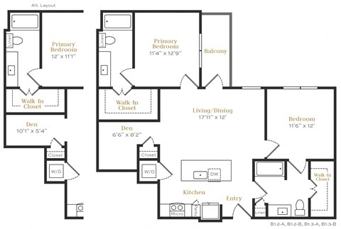 Floor plan for 2 beds, 2 baths, 1095 sqft