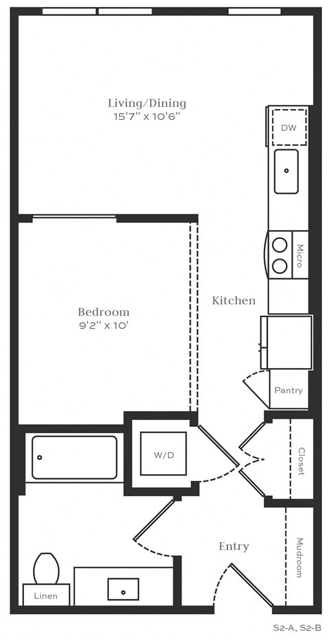 Floor plan for 1 bed, 1 bath, 528 sqft