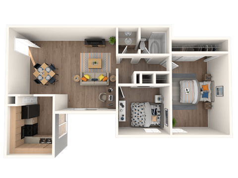 Floor plan for 2 beds, 1 bath, 850 sqft