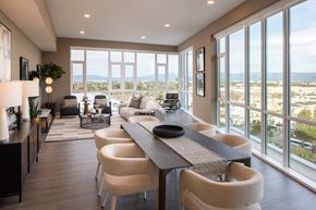 Sunnyvale apartment for rent - A modern dining room with a long table and chairs.