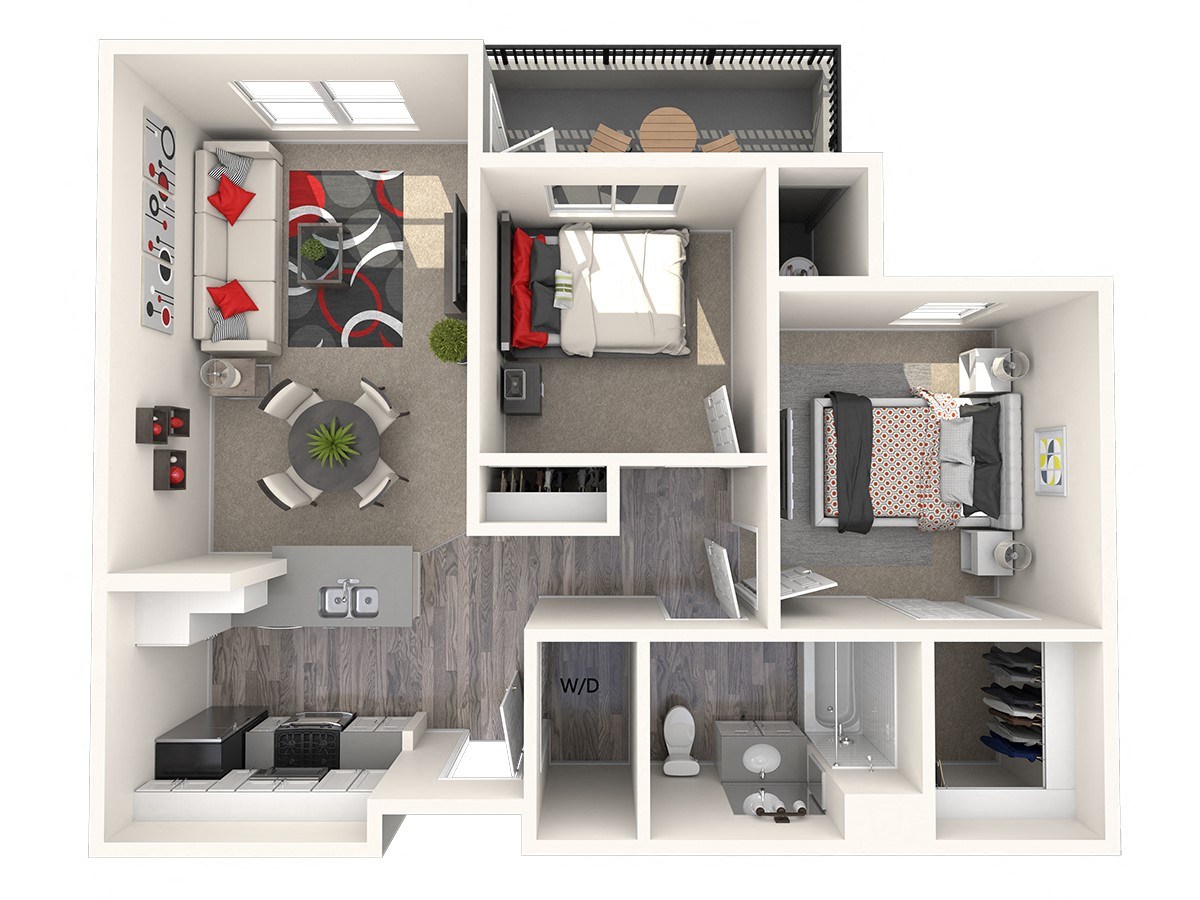 Floor plan for 2 beds, 1 bath, 845 sqft