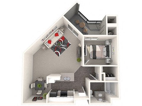 Floor plan for 1 bed, 1 bath, 800 sqft
