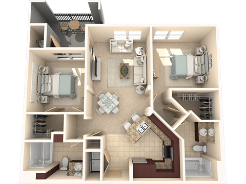 Floor plan for 2 beds, 2 baths, 1120 sqft