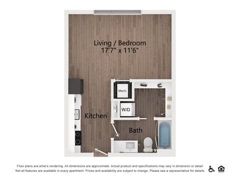 Floor plan for studio, 1 bath, 449 sqft