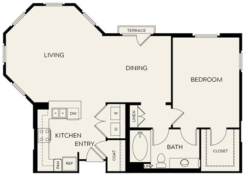 Floor plan for 1 bed, 1 bath, 1066 sqft