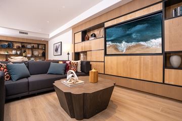 Playa Vista apartment for rent - A living room with a grey couch and a wooden coffee table.