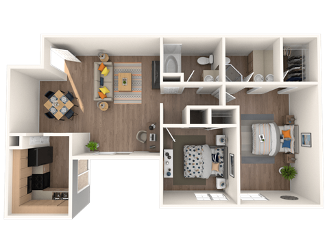 Floor plan for 2 beds, 2 baths, 925 sqft