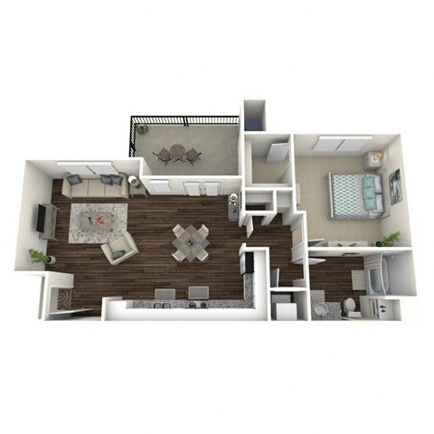 Floor plan for 1 bed, 1 bath, 875 sqft