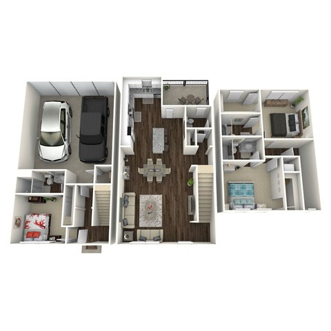 Floor plan for 3 beds, 3.5 baths, 1588 sqft
