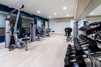 Fitness center with gym equipment and free weights