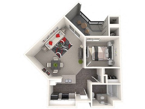 Floor plan for 1 bed, 1 bath, 600 sqft