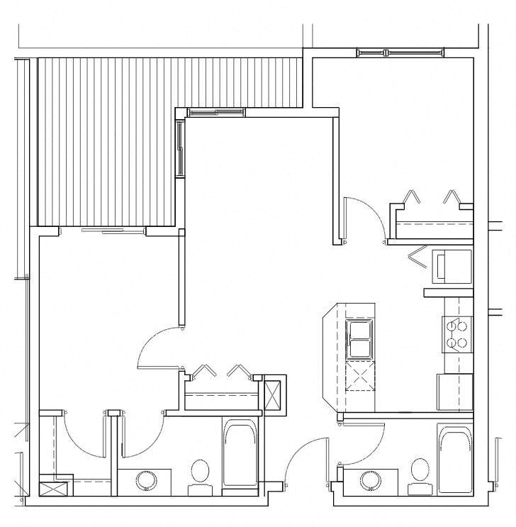 Floor plan for 2 beds, 2 baths, 792 sqft
