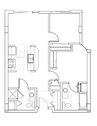 Floor plan for 2 beds, 2 baths, 770 sqft