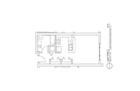 Floor plan for studio, 1 bath, 460 sqft