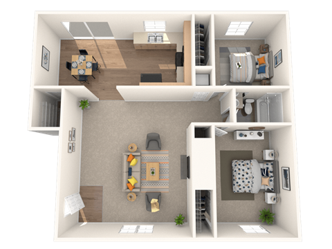 Floor plan for 2 beds, 1 bath, 872 sqft
