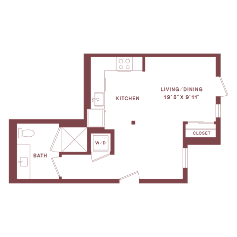 Floor plan for studio, 1 bath, 430 sqft