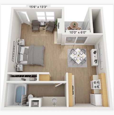 Floor plan for studio, 1 bath, 494 sqft