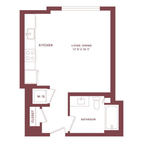 Floor plan for studio, 1 bath, 450 sqft