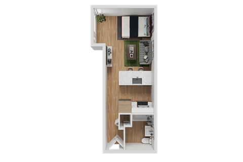 Floor plan for studio, 1 bath, 382 sqft