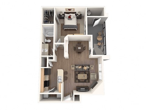 Floor plan for 1 bed, 1 bath, 913 sqft
