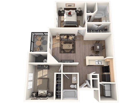 Floor plan for 2 beds, 2 baths, 1171 sqft