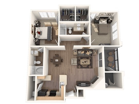 Floor plan for 2 beds, 2 baths, 1208 sqft