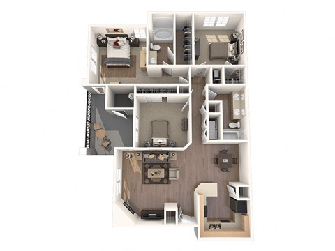 Floor plan for 3 beds, 2 baths, 1544 sqft