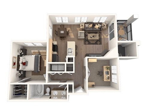 Floor plan for 1 bed, 1 bath, 1038 sqft