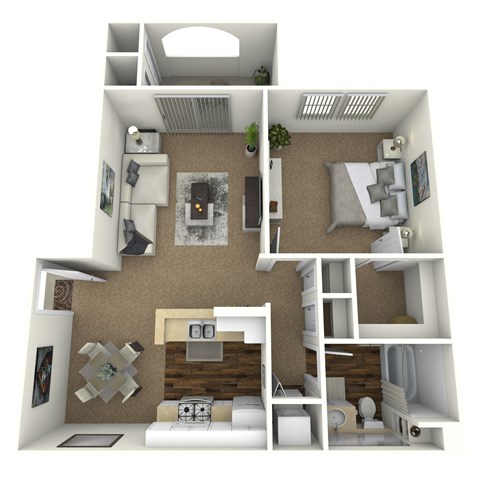 Floor plan for 1 bed, 1 bath, 805 sqft