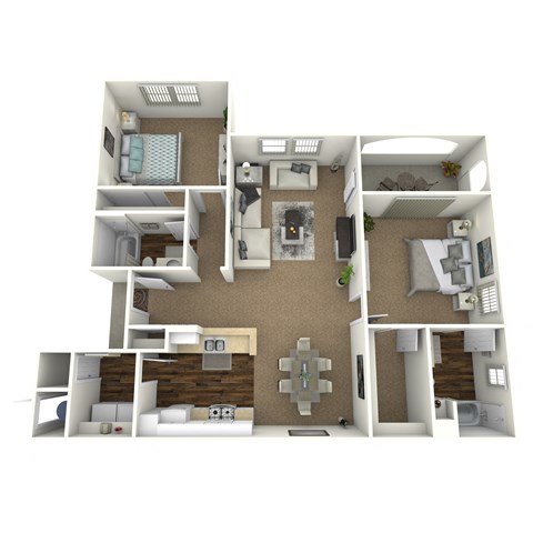 Floor plan for 2 beds, 2 baths, 1076 sqft