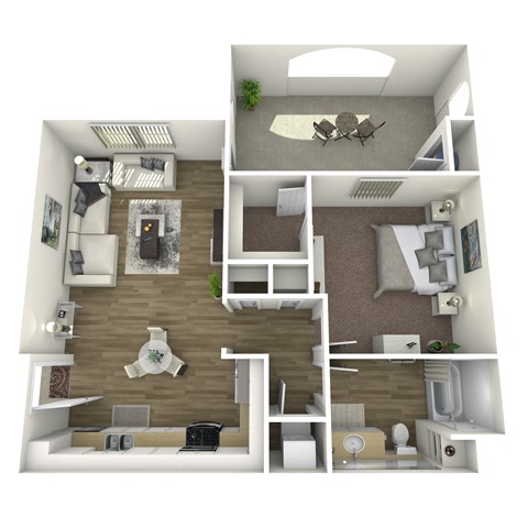 Floor plan for 1 bed, 1 bath, 858 sqft