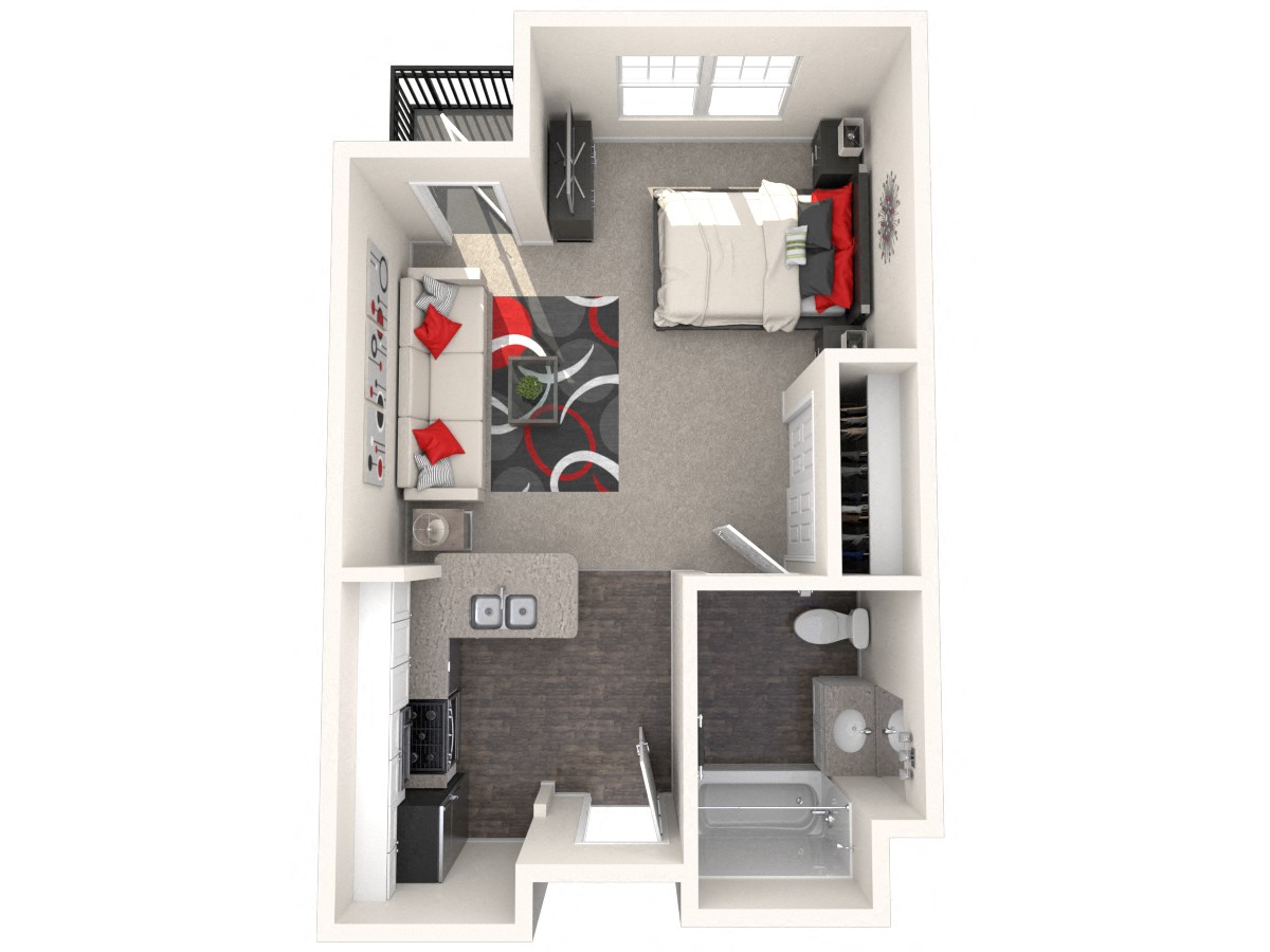 Floor plan for studio, 1 bath, 417 sqft