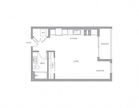 Floor plan for studio, 1 bath, 608 sqft