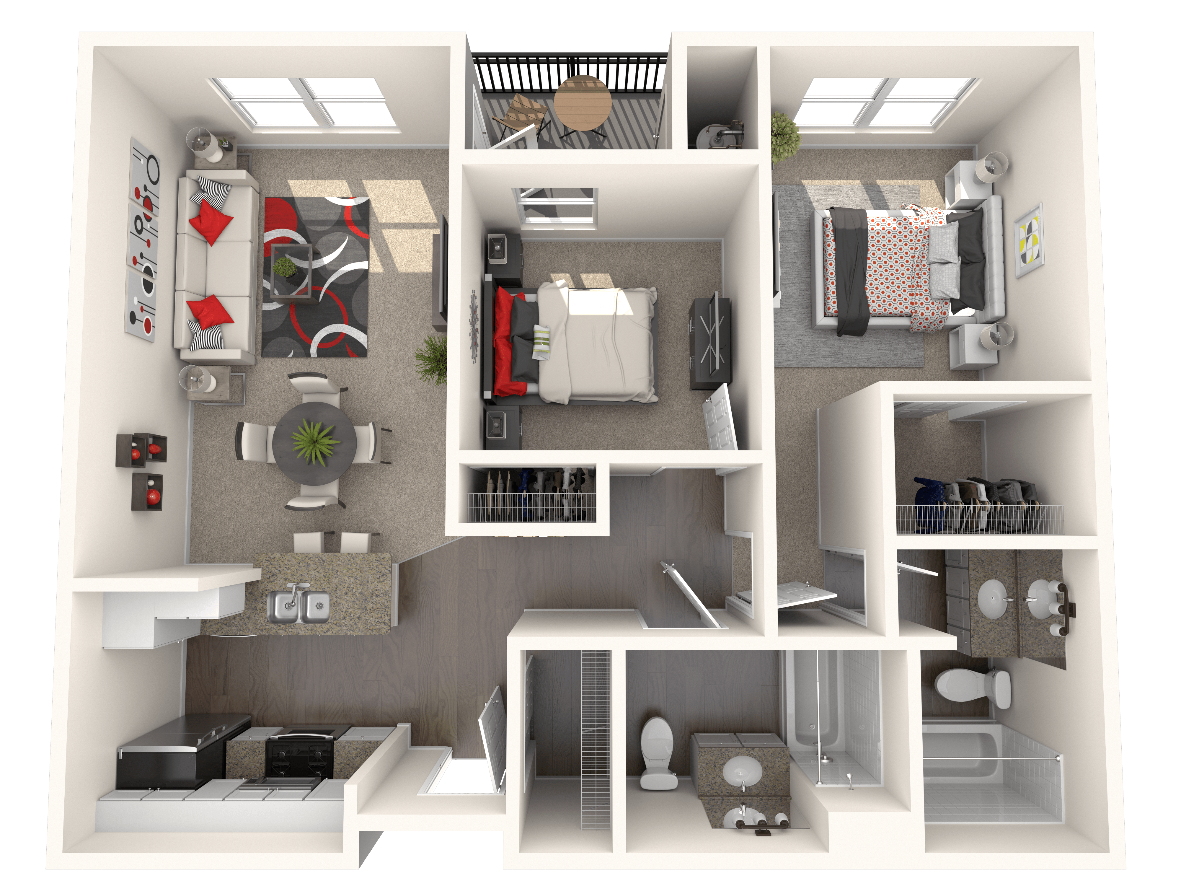 Floor plan for 2 beds, 2 baths, 856 sqft