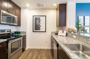 San Francisco apartment for rent - a kitchen with granite counter tops and stainless steel appliances at Strata at Mission Bay, California, 94158