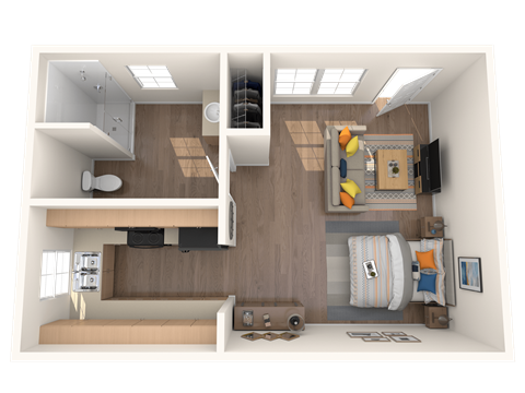 Floor plan for studio, 1 bath, 536 sqft