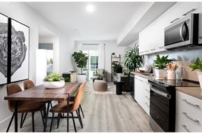 San Jose apartment for rent - model furnished floor plan with kitchen and living room
