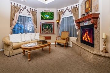 Surprise apartment for rent - A living room with a fireplace and a painting on the wall.