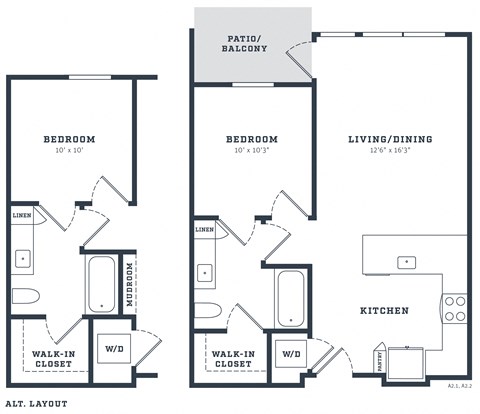 Floor plan for 1 bed, 1 bath, 708 sqft