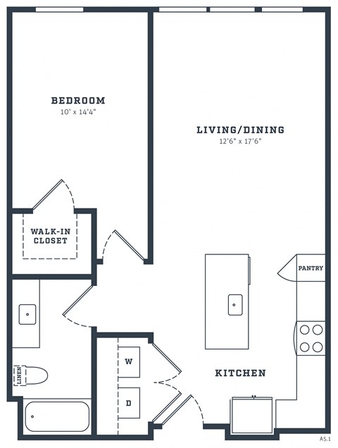 Floor plan for 1 bed, 1 bath, 774 sqft