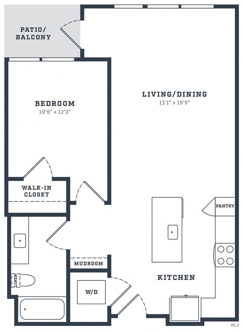 Floor plan for 1 bed, 1 bath, 819 sqft