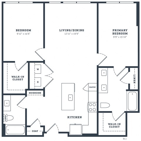 Floor plan for 2 beds, 2 baths, 1189 sqft