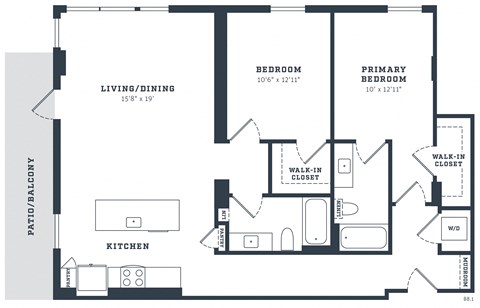 Floor plan for 2 beds, 2 baths, 1272 sqft