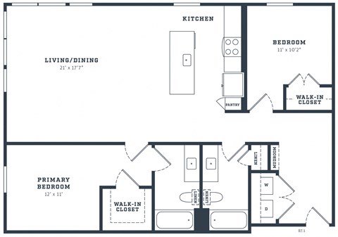 Floor plan for 2 beds, 2 baths, 1318 sqft