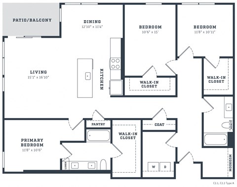 Floor plan for 3 beds, 2 baths, 1737 sqft