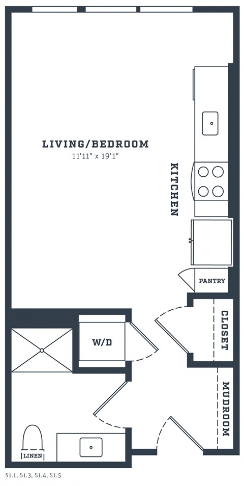 Floor plan for studio, 1 bath, 471 sqft